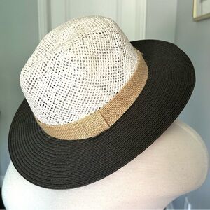 ZARA Tri-colour Woven Wide Brim Fedora Straw Hat with Knotted Bow